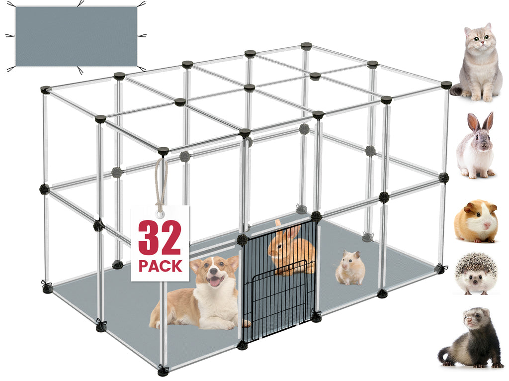 VISCOO 32 Panels Small Animals Playpen,48"x32"x24"Transparent Pet Playpen