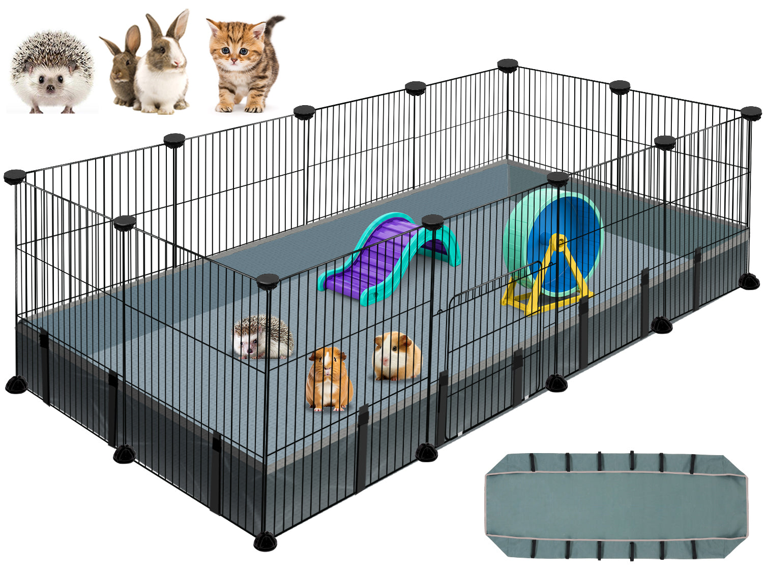 VISCOO 12 Panels Small Animal Playpen, 48" x 24" x 16" Guinea Pigs Cages, C&amp, C Cage for Guinea Pigs with Waterproof Mat