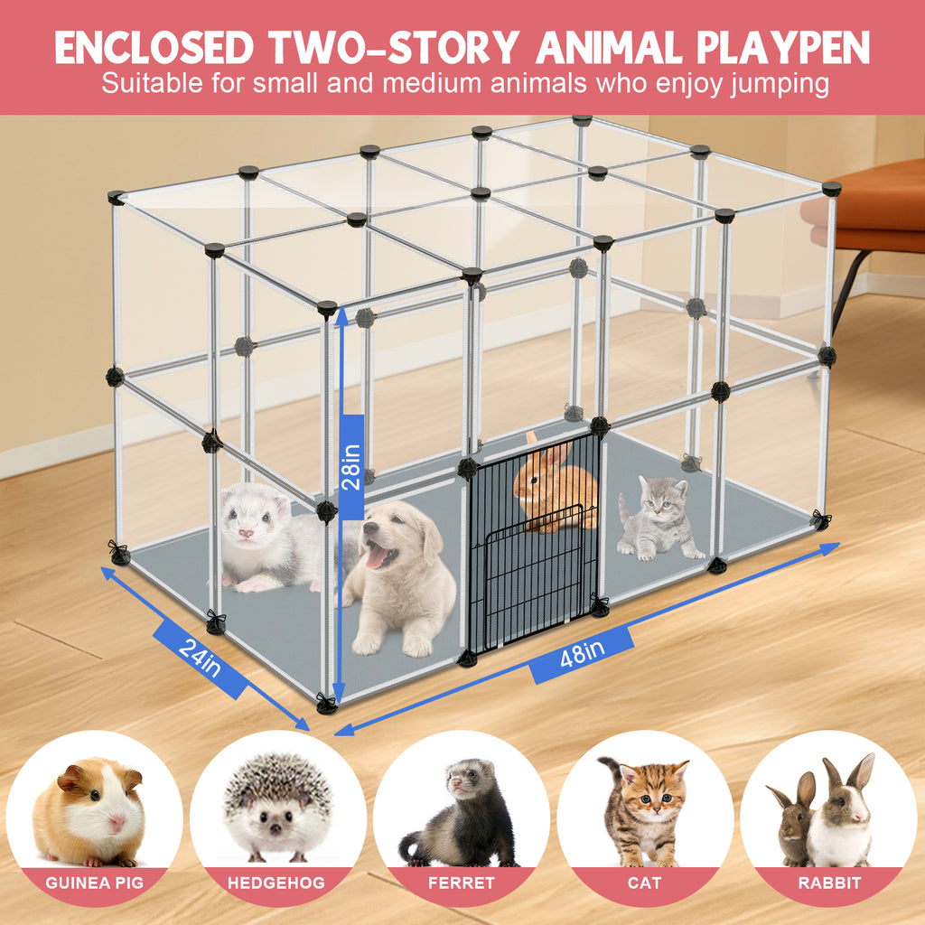 VISCOO 32 Panels Small Animals Playpen,48"x32"x24"Transparent Pet Playpen