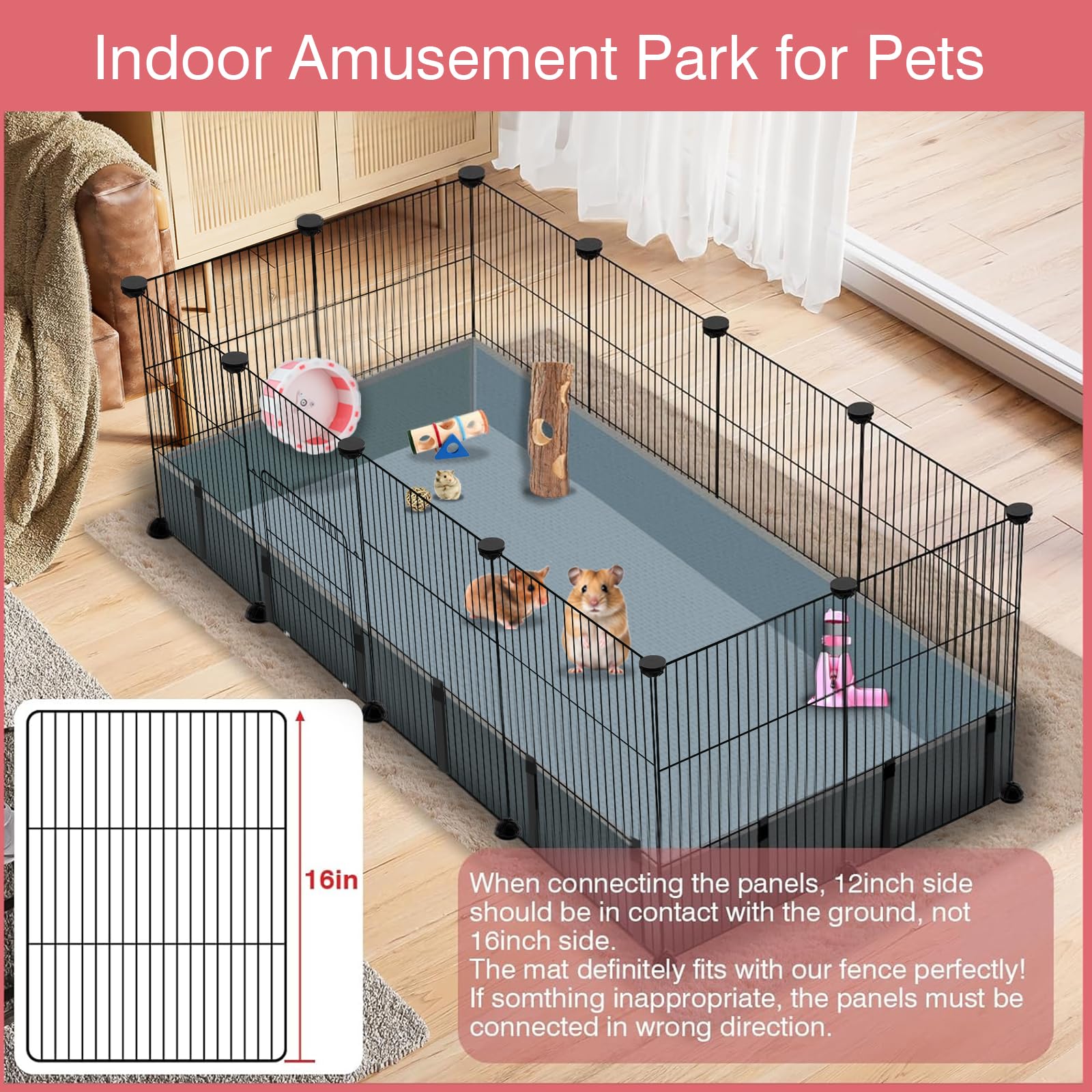 VISCOO 12 Panels Small Animal Playpen, 48" x 24" x 16" Guinea Pigs Cages, C&amp, C Cage for Guinea Pigs with Waterproof Mat